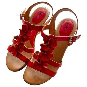 B.O.C. Evita Coral Floral Wedge Summer Sandals Sz 10M